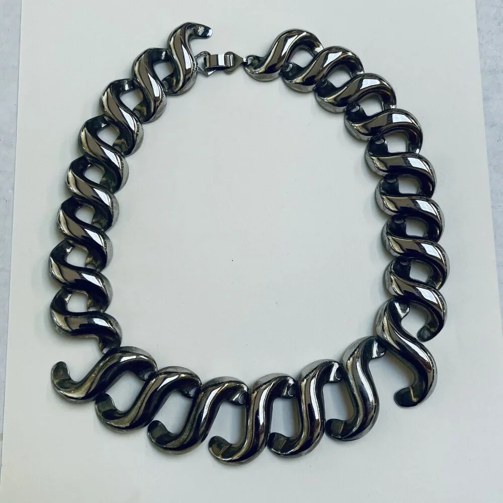 Vintage Brutalist Necklace Chain Necklace Choker Jewelry Modernist Silver Tone